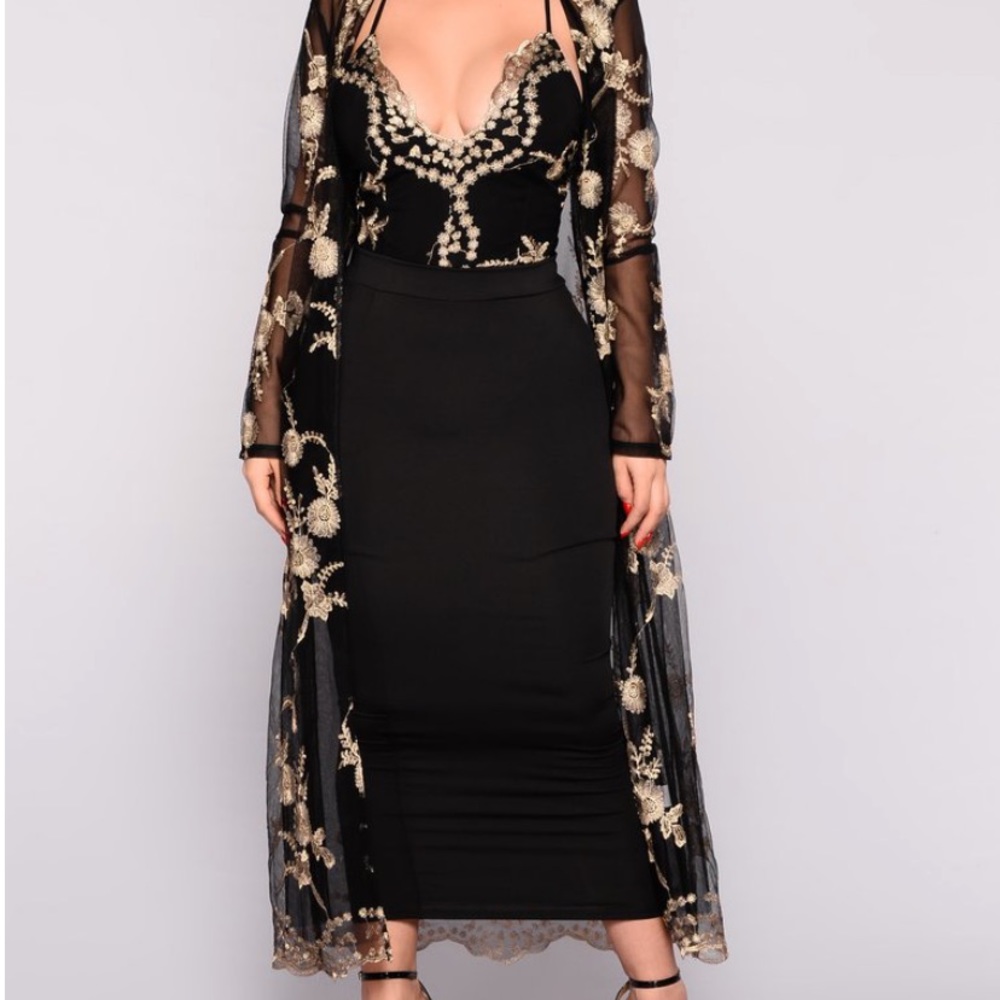 Black and gold lace duster